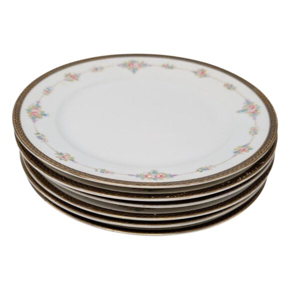 Antique Noritake M Small Plate LOT OF 6 Roses Gold Encrusted 7.5" JAPAN - Picture 1 of 11